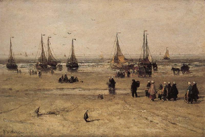 Hendrik Willem Mesdag Flat-bottomed Fishing Pinks and Fisherfolk at Scheveningen France oil painting art